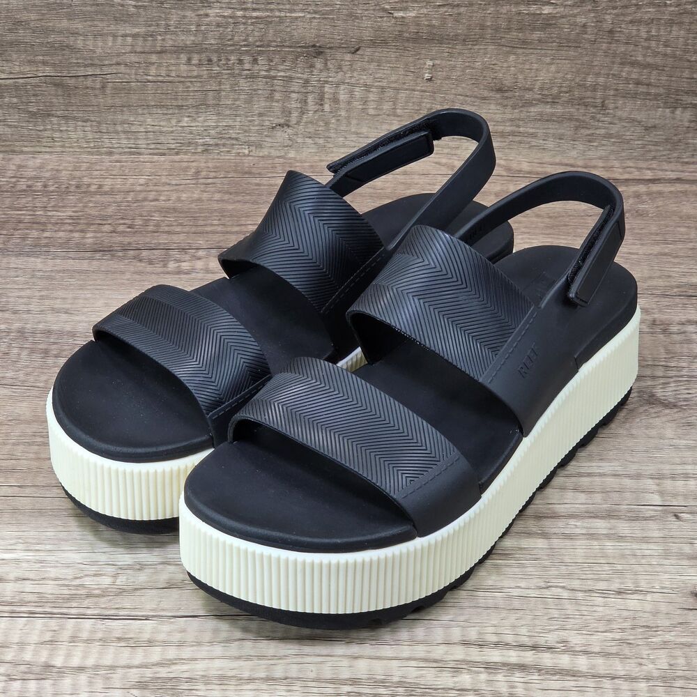 Reef Water Vista Higher Platform Women's Size 9 Black Cream Sandals - Picture 7 of 9